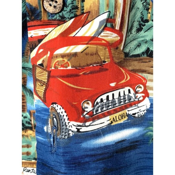 Aloha Joe Mens sz L (16-16 1/2) Blue & White Short Sleeve Button Hawaiian Shirt - Picture 2 of 13